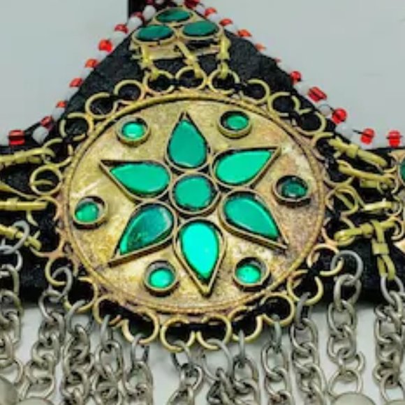 Green Kuchi Afghan Matha Patti, Ethnic Hair Jewelry, Afghan Hair Accessories,